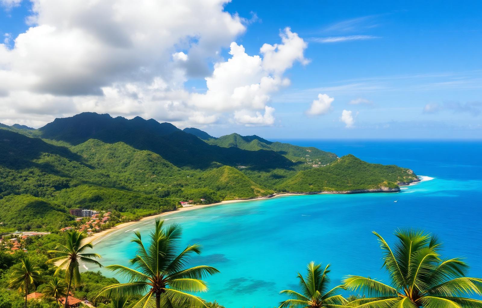 Vue aérienne d'une côte tropicale des Outre-mer