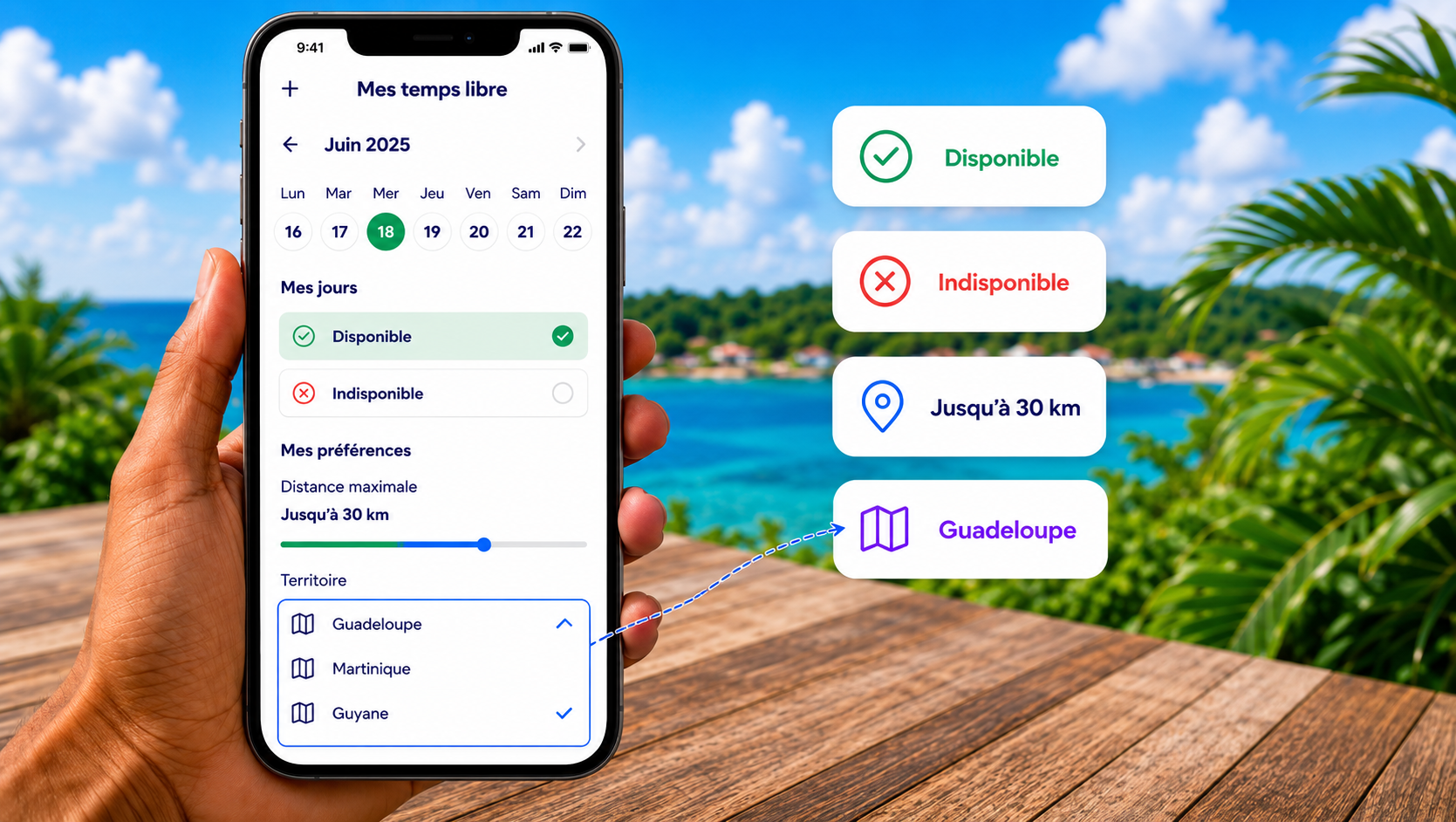 Application MediLoup affichant les temps libres, disponibilités et territoires